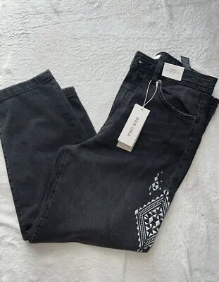 M&S Per Una Jeans Embroidered  Denim Loose Fit Tapered Ankle Grazer Jeans • £20