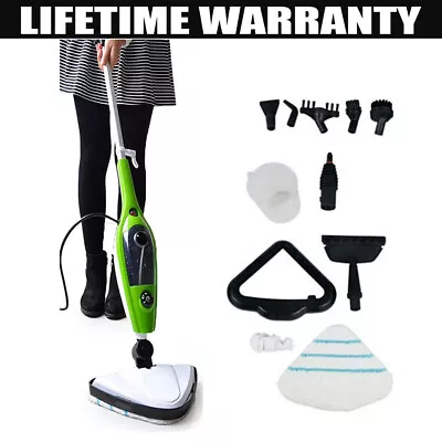 1300W HOT STEAM MOP 10 In 1 FLOOR CLEANER CARPET WASHER HAND HELD STEAMER CORDED • £38.30