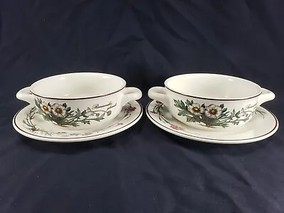 2 Villeroy & Boch Botanica Cream Soup Bowls W/ Underplates Ranunculus Have More • $59.95