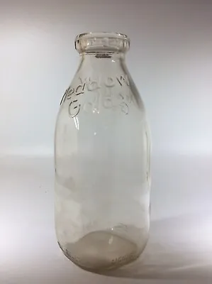 VTG MILK BOTTLE MEADOW GOLD ONE QUART Square 8.5” Glenwood Glass Clear Embossed • $19.90