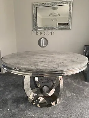 Ariana Round Dining Table With Grey Marble Top Round Marble Chrome Leg Table • £583.07