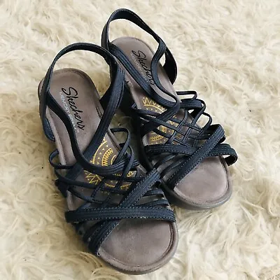 Skechers Parallel Crossed Wires Wedge Sandals Gray Memory Foam Sz 6 • $14.99