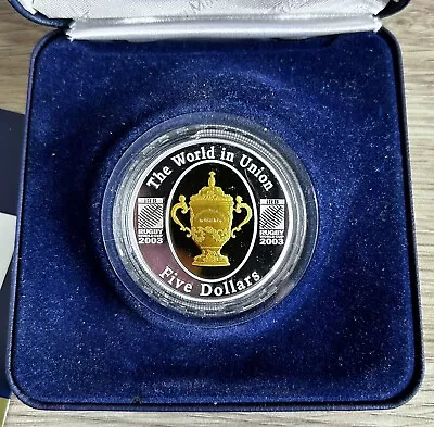 2003 $5 Rugby World Cup 1oz Selectively Gold Plated Silver Proof Coin • $39