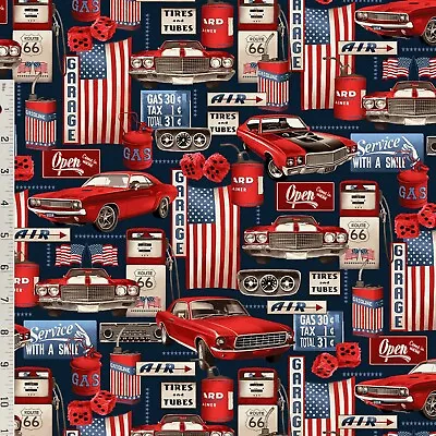 American Muscle Cotton Fabric Patriotic Mechanic Garage USA Flag 25  X 43  • $8.85