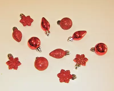 Red Christmas Mini Ornaments Assorted Shapes Glitter & Shiny  1  - 1  1/2  12pc • $9.95