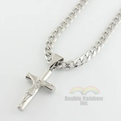 $12.49 • Buy Mens Stainless Steel Gold Silver Plated Cuban Jesus Cross Pendant Necklace Chain