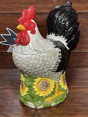 Chicken Ceramic Cookie Jar Hen Sunflowers Detailed Container Farm House 2 Piece • $39.95