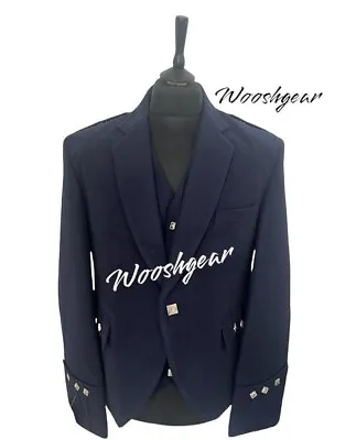 £59.99 • Buy Men’s Argyle Navy Blue Uk 48R  100 % Wool Blazer Jacket And Waistcoat.