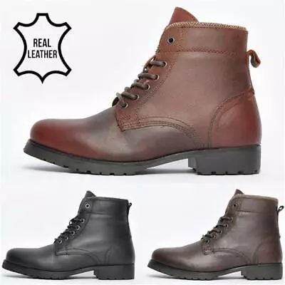 REAL LEATHER - Oaktrak By Red Tape Mens Bates Military Casual Rugged Smart Boots • £27.99