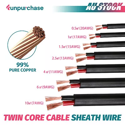 Twin Core Battery Starter Cable Trailer Camper Copper Wire Dual Sheath Red&Black • $11.15