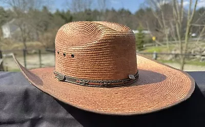 Justin BENT RAIL Palm Leaf Leather Band Western Cowboy Hat Size 7 1/8 • $50