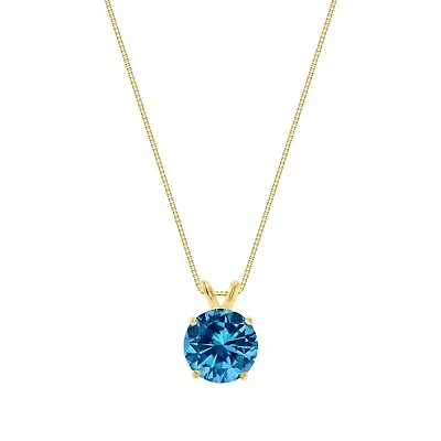 3 Ct Round Cut Blue Solid 18K Yellow Gold Solitaire Pendant 18  Necklace • $479.97