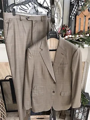 ASTOR & BLACK Made To Measure Men's Flat Front Suit Light Brown Plaid 42L • $89.99