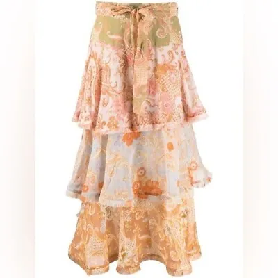 Zimmermann Postcard Flounce Midi Skirt Cotton Silk Blend RARE US 10 • $599.99