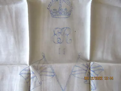 Vintage Stamped Linen Cloth 13 1/2x19 1/2  Approx Queen Elizabeth II Coronation • $11.99