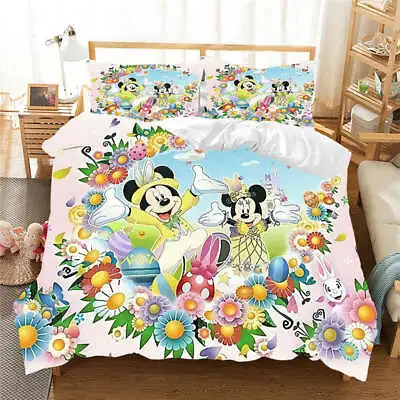 Mickey Mouse Sprinkles Flowers 3D Quilt Duvet Doona Cover Set Pillow Case Print • $55.41