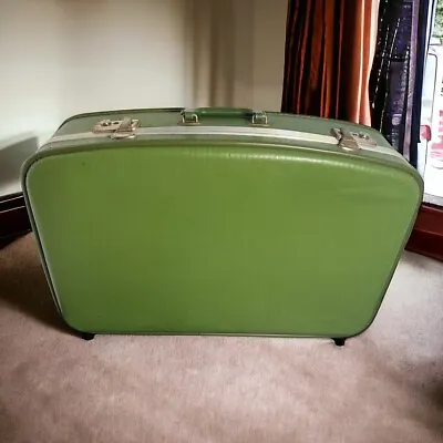 Vintage Avocado Green Luggage Hard Shell Suitcase Beauty Train 23” X 16” X 7” • $45