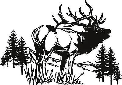 ELK SCENE WILDLIFE DECAL 12  X 8 1/2   LARGE WHITE • $11.99