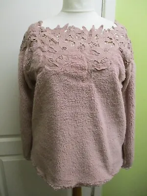Size 18-20 Womens Dusky Pink Fluffy Jumper Embroidered Off The Shoulder • £1.99