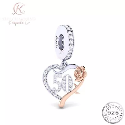 50th Birthday Charm Genuine 925 Sterling Silver & Rose Gold - 50 Years Gift • £16.49
