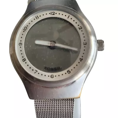 Fossil Big Tic Watch Men Silver Tone Round Analog New Old Stock Not Working • $29.95