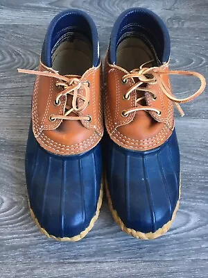 VTG LL BEAN BOOTS Maine Duck Low Ankle Blue Rubber Leather USA Made Women 9 • $20