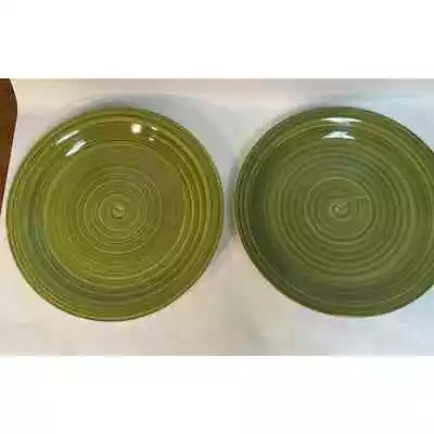 Royal Norfolk Vintage Set Of 2 Santa Fe Lime Green Ribbed 10 1/2  Plates   • $35