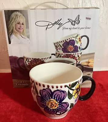 SET OF 4 NEW Dolly Parton Collection Ceramic FLORAL MUG COFFEE CUP FLOWERS 18 Oz • $25.99