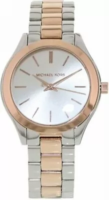 MICHAEL KORS MK3204 SLIM RUNWAY Two Tone Rose Gold Silver Ladies Watch 42mm • $94.99