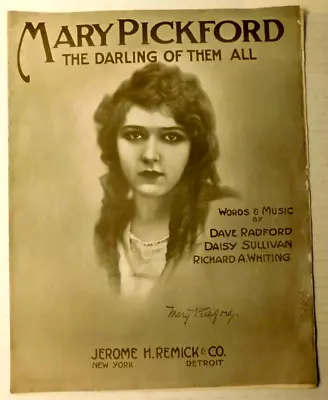 Over-sized Movie Sheet Music Mary Pickford  The Darling Of Them All  © 1914 • $6