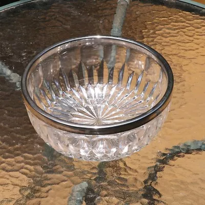 Vintage Crystal Silver Rim Cut Glass Round 9  Diameter Fruit / Salad Bowl  • $22