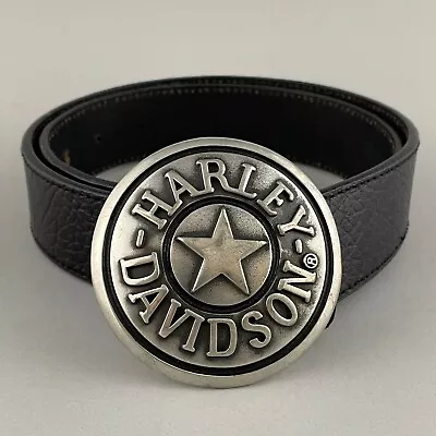 Harley Davidson Black Leather Belt With Star Belt Buckle Mens 32 • $29.95