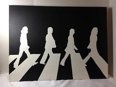 The Beatles Black & White Silhouette  Abbey Road  Stretched Canvas 24x18 • £23.74