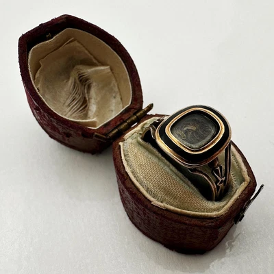 £525 • Buy GEORGIAN MOURING RING LOCK Of HAIR UNMARKED GOLD & ENAMEL GEORGE III 1815