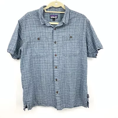 Patagonia Men Size Large Shirt Button Down Top Blue Gauze Plaid Back Step • $27.99