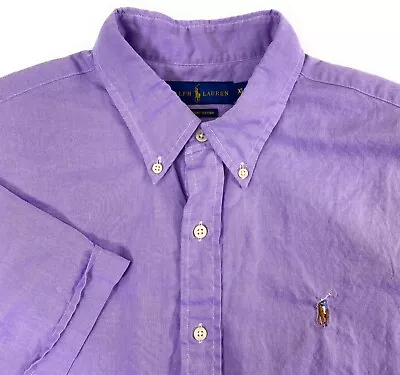 Ralph Lauren Polo Men's Chambray Oxford Short Sleeve Flesh Pony Purple Shirt XL • $19.95