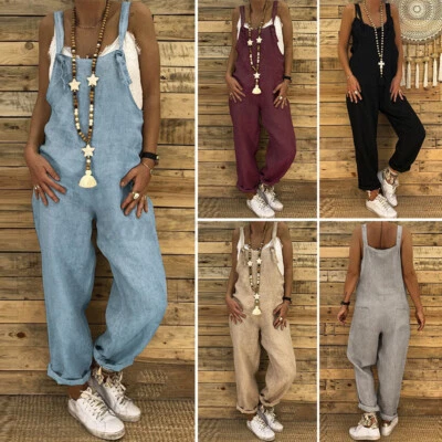 $25.64 • Buy AU STOCK Women Summer Bib Pants Jumpuit Playsuit Dungarees Romper Long Overalls