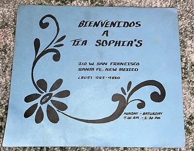 Vintage Bienvenido's A Tia Sophia's Restaurant Menu Santa Fe New Mexico • $12.99