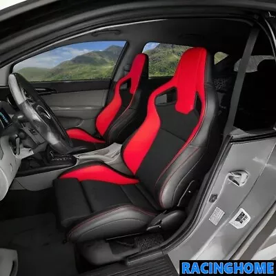 2Pcs Red Universal Car Racing Bucket Seat PVC Leather Recline Seats W/ 2 Sliders • $369.99