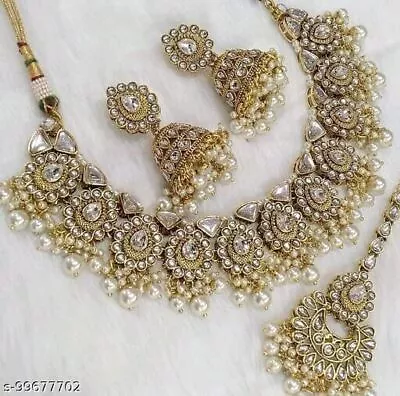 Indian Bollywood Gold Plated Kundan Choker Bridal Necklace Earrings Jewelry Set • $41.46