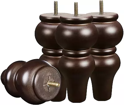 SHANJUE Wood Furniture Legs 8 Inch Sofa Legs Pack Of 4Round Couch Legs Espresso • $50.52