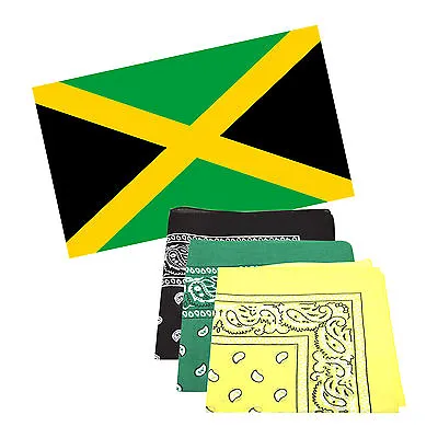 Jamaica 5 X 3 Ft Flag With 3 Matching Bandanas Rasta Carnival Reggae Caribbean  • £6.99