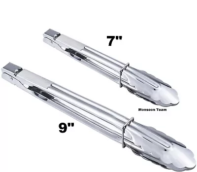 2X Stainless Steel Salad Tongs BBQ Kitchen Cooking Food Serving Bar Utensil Tong • £4.03