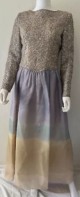 Vintage Mary McFadden Couture Dress Beaded Watercolor Mother Of The Bride Sz 12 • $875