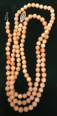 Vintage 14k White Gold Angel Skin Coral Bead Necklace 28” • $49