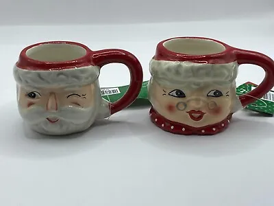 New Mr Mrs Santa 2 Oz Mini Christmas Coffee Mug Cup Set Of Two 2 Free Ship • $12.99