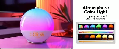 Alarm Clock Wake Up Light Sunrise Sunset Charger Ambient Light Bedside FM RGB • £14.45