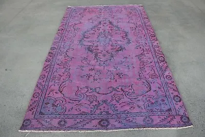 Vintage 1970's Turkish Anatolian Pink Overdyed Wool Rug - Large 5.1 X 8.9 Ft  • $450