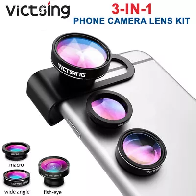 £8.49 • Buy VICTSING 3 In 1 Mobile Camera Lens Fish Eye 0.65x Wide Angle Macro Clip Set Kit 