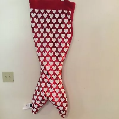 Cynthia Rowley Mermaid Snuggle Tail Blanket Red White Heart Sequins - SO SOFT! • £14.45